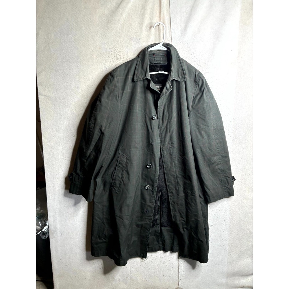Vintage London Fog Trench Coat Mens Medium Green Plaid Alpaca Faux Fur Lined